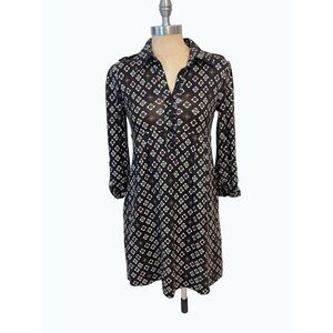 Diane von Furstenberg DVF Black Plum Print Silk Button up Dress size 2